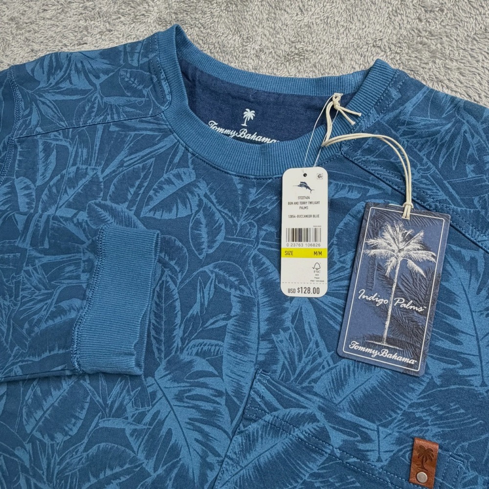 NWT Tommy Bahama Mens Ben and Terry Twilight Palms Sweatshirt Blue Medium